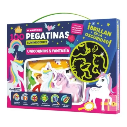 Maletín 100 Pegatinas Luminiscentes Unicornios