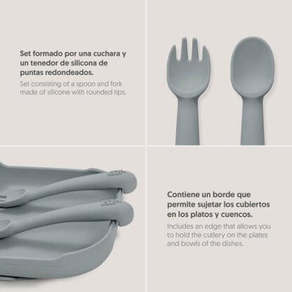 Cuchara y Tenedor Silicona Gris