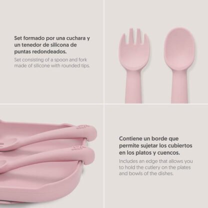 Cuchara y Tenedor Silicona Rosa