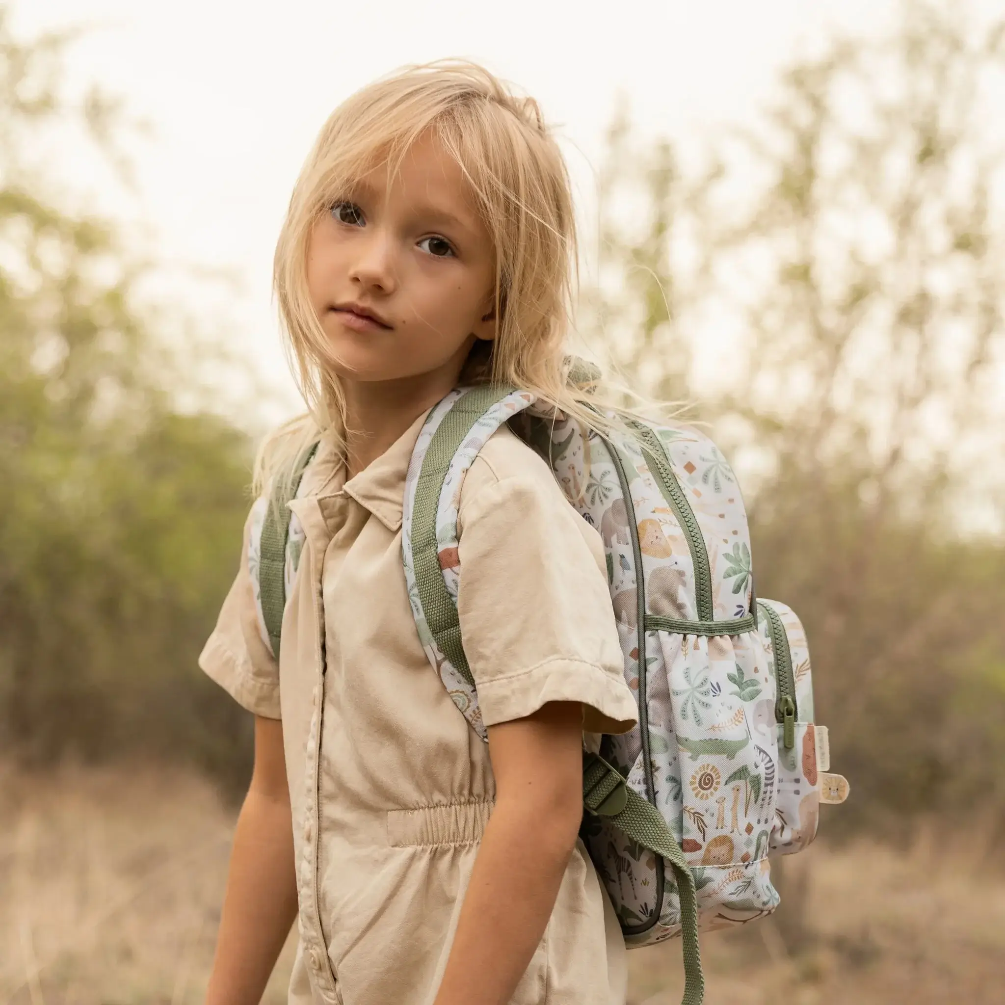 Mochila Infantil Safari Friends Blanca 35 cm