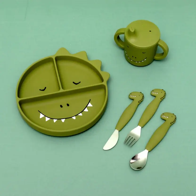 Cubiertos Acero y Silicona Mr Dino