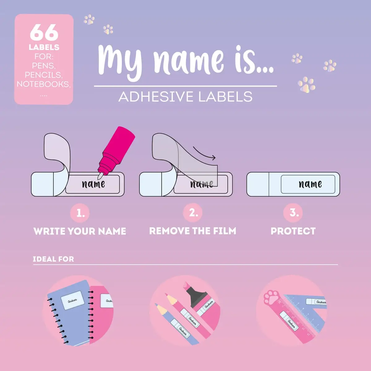 Etiquetas Adhesivas con Película Protectora Kitty