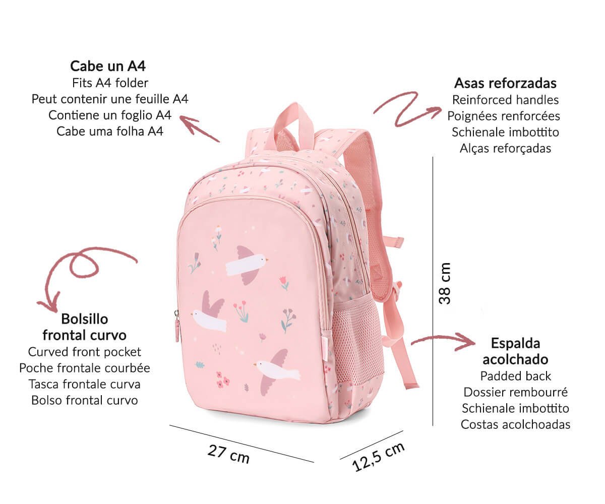 Mochila Mediana Blossom Birds y Llavero