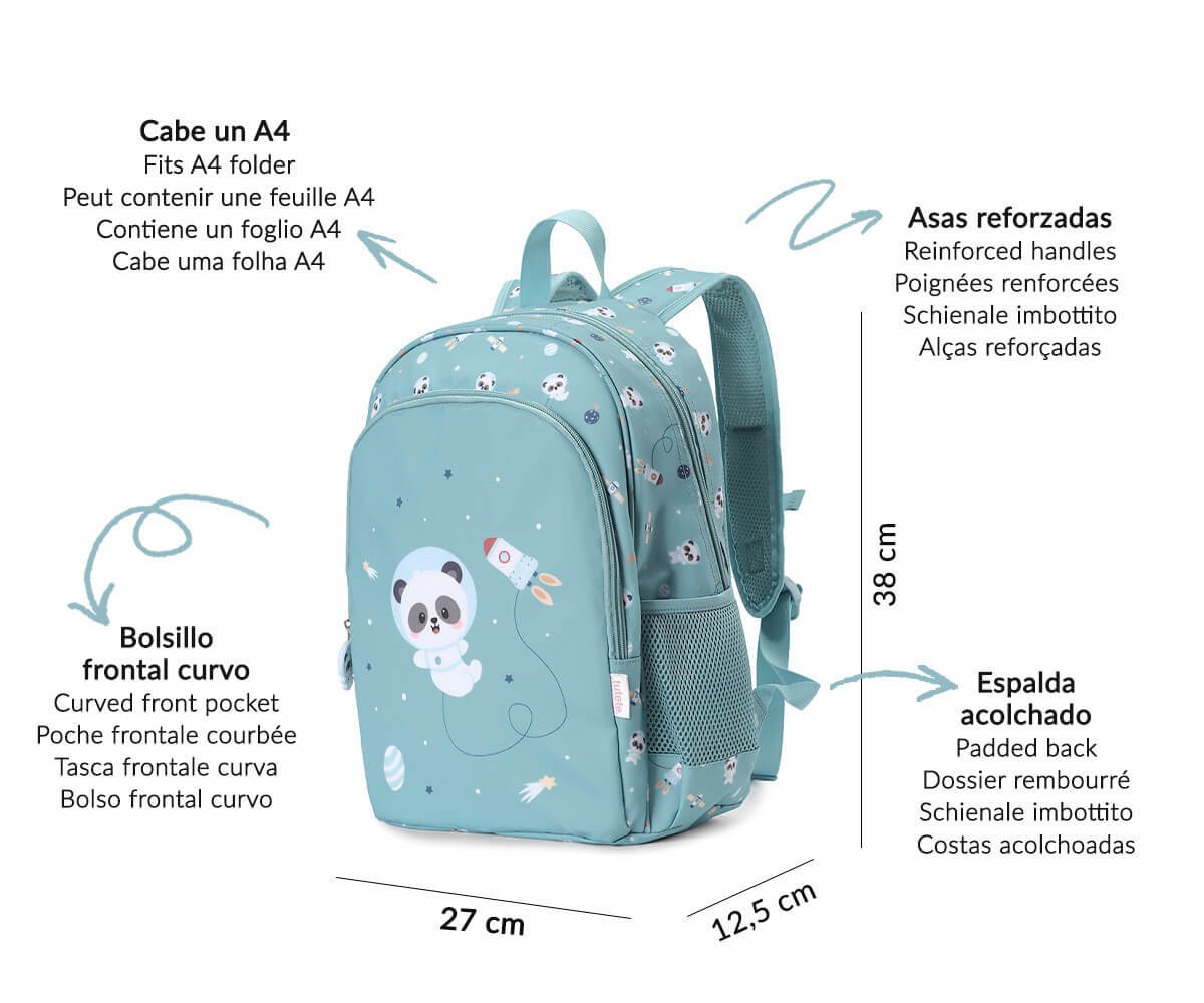 Mochila Mediana Pandas in Space y Llavero