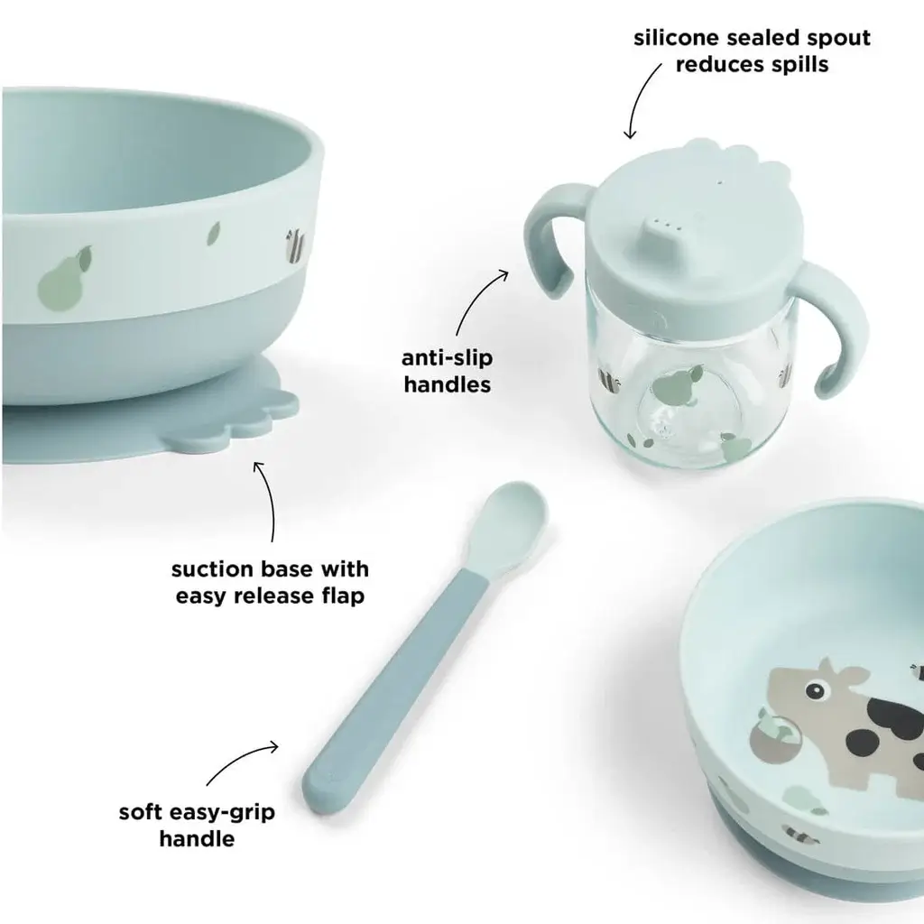 Vajilla Foodie Weaning Set Tiny Farm Blue
