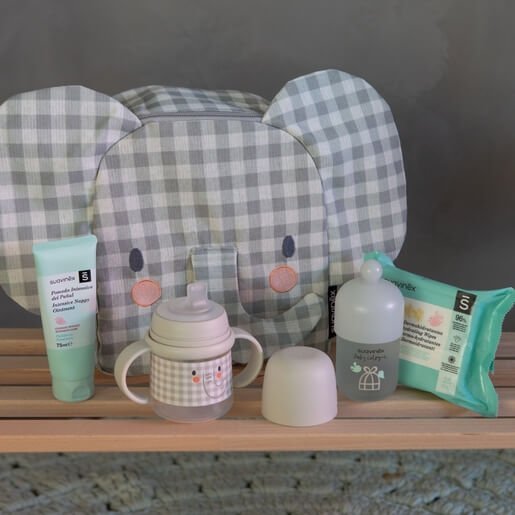 Mochila Infantil Elefante con Cosmética y Biberón