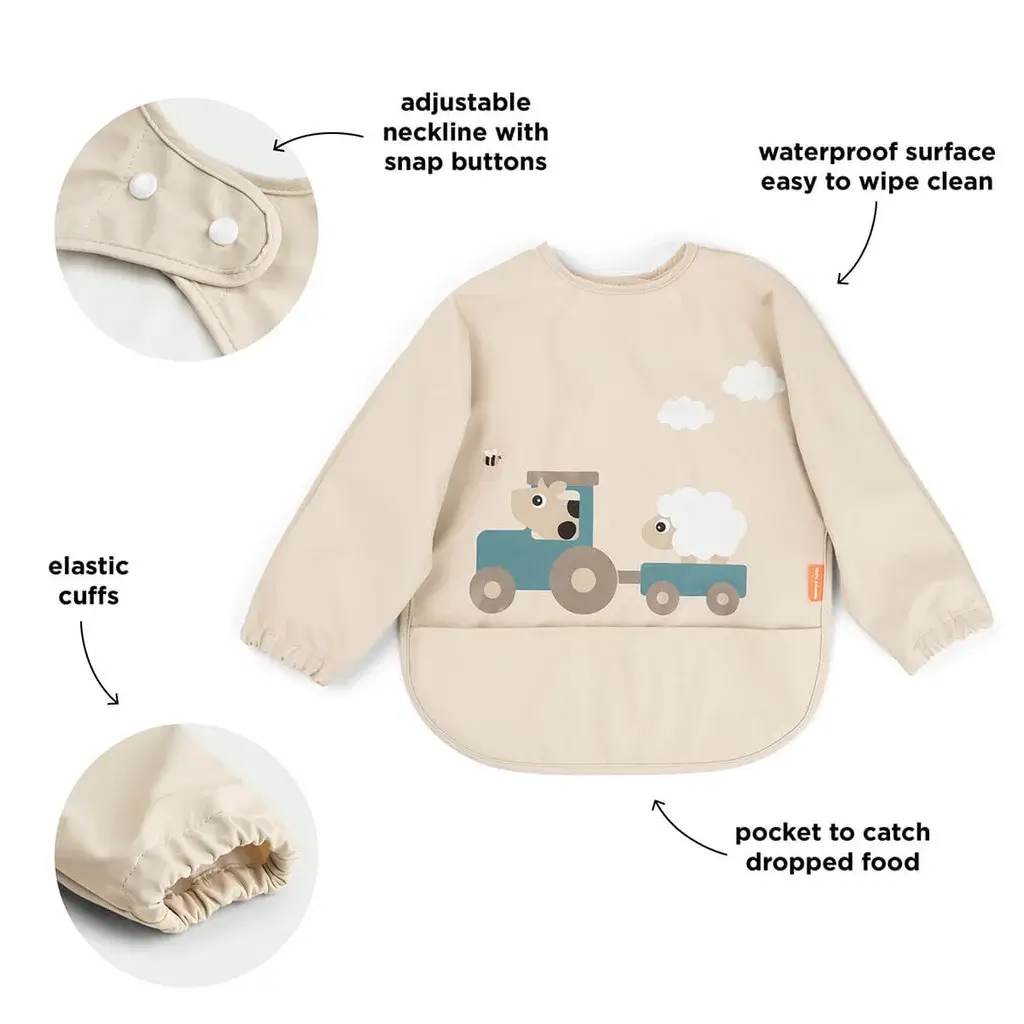 Babero con bolsillo y mangas Tiny Fram Sand