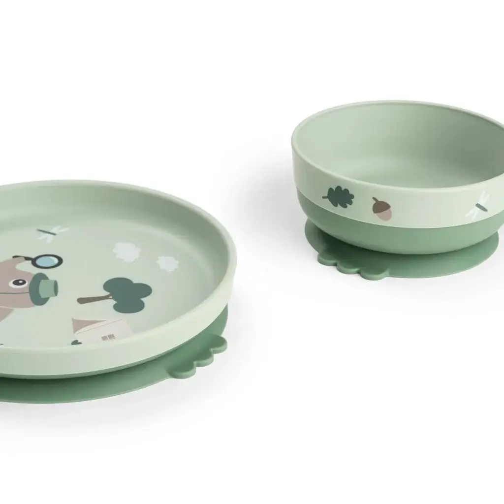 Set de Vajilla Foodie con Vaso 360° Tiny Trails Green