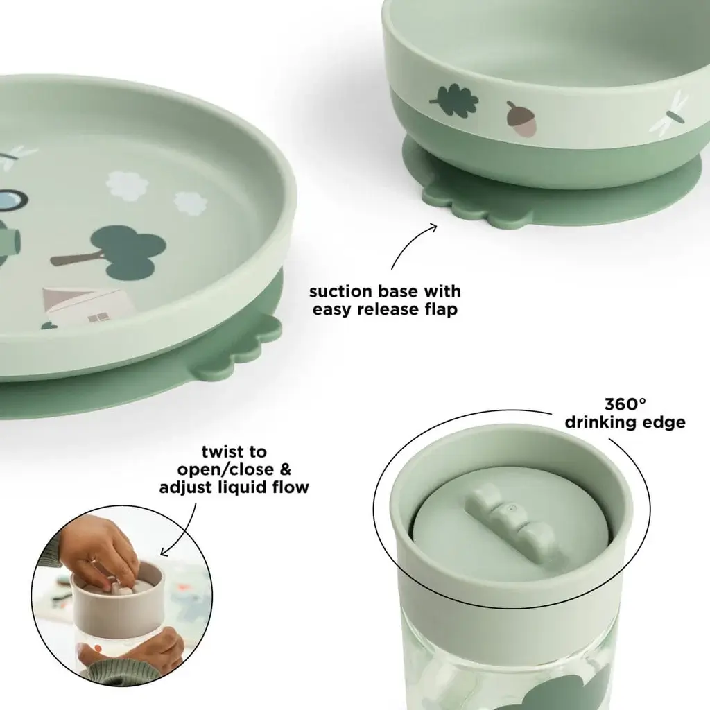 Set de Vajilla Foodie con Vaso 360° Tiny Trails Green