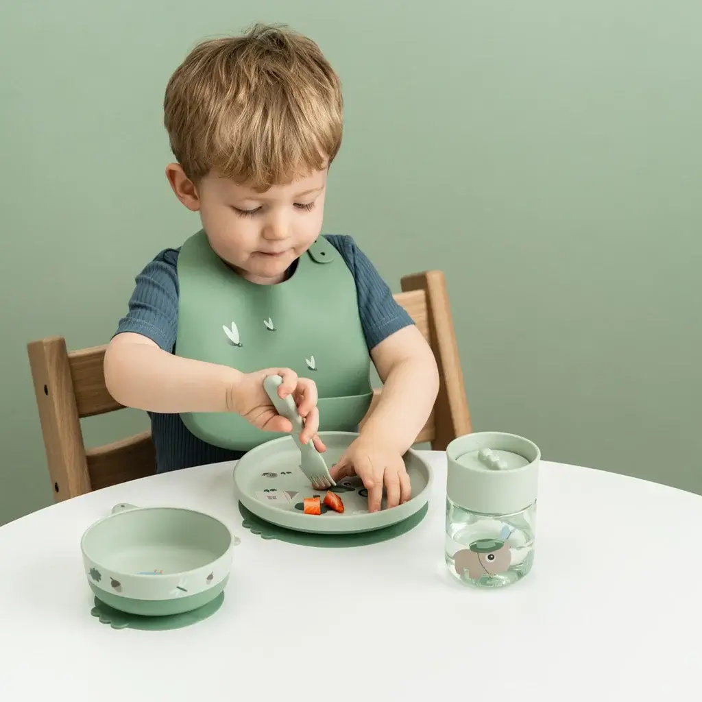 Set de Vajilla Foodie con Vaso 360° Tiny Trails Green