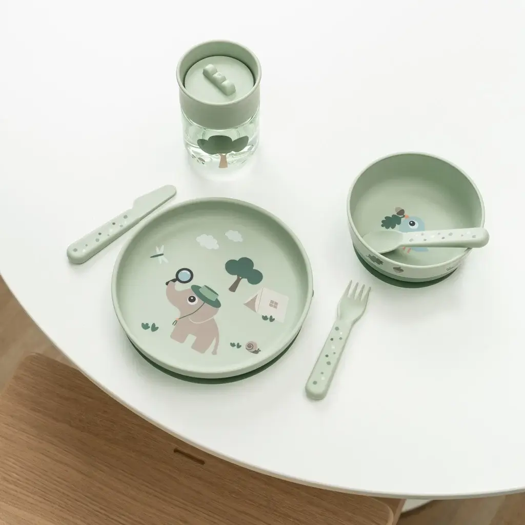 Set de Vajilla Foodie con Vaso 360° Tiny Trails Green