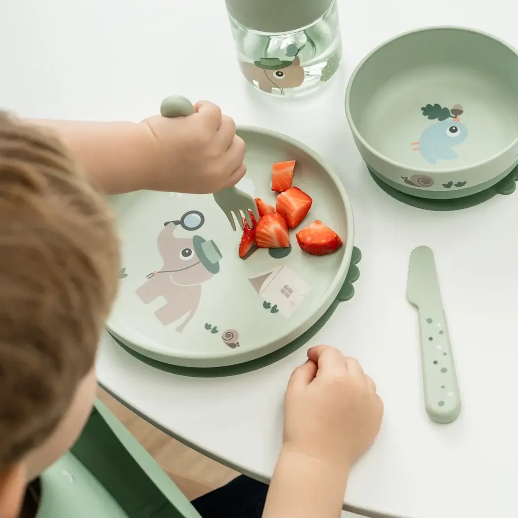 Set de Vajilla Foodie con Vaso 360° Tiny Trails Green